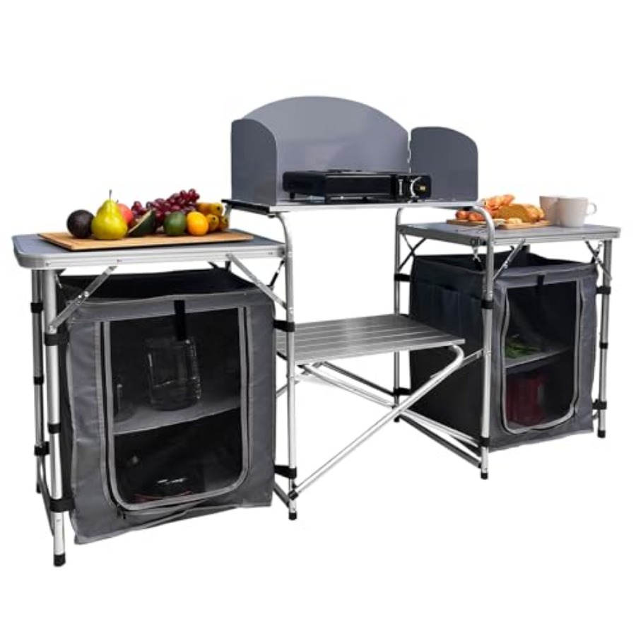 Outdoor Camping Cooking Table - Camping Kitchen Table, Portable Aluminum Outdoor