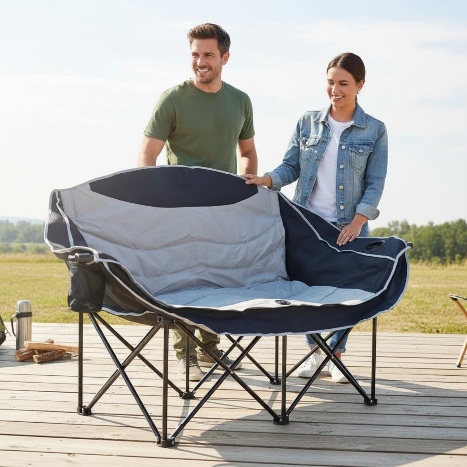 Double Camping Chair Foldable  – Outdoor Camping Meals Bewertung und Preis